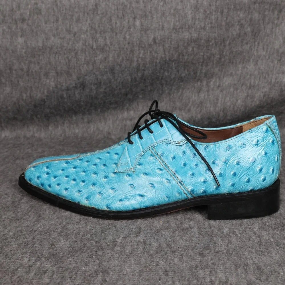Stacy Adams Shoes Mens Size 7 Blue Ostrich Print Leather Derby Dress 26228